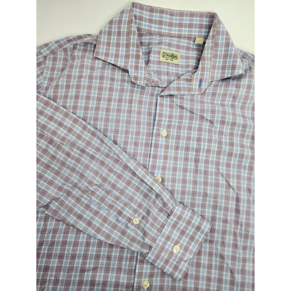 Gitman Bros Button Up Size XL Purple Blue Plaid Shirt‎